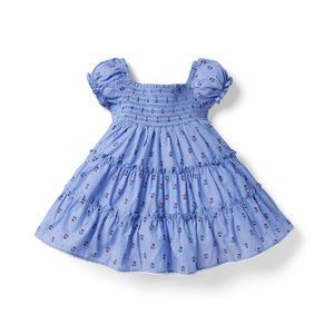 Janie and Jack Cherry Smocked Baby Dress Blue Cherry Dress Like New Condition